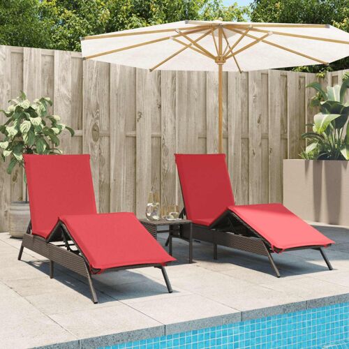 Vidaxl Chaises Longues Lot De 2 Avec Table Marron Résine Tressée