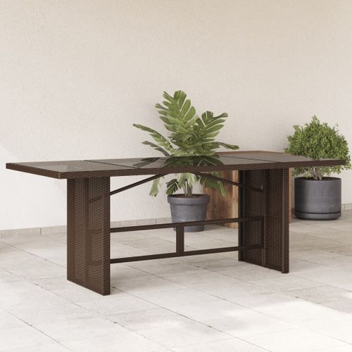 Vidaxl Table De Jardin Avec Dessus En Verre Marron Résine Tressée