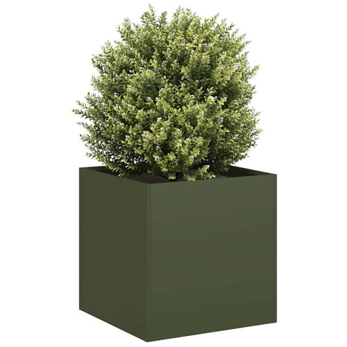 Vidaxl Jardinière Vert Olive 40x40x40 Cm Acier Laminé À Froid