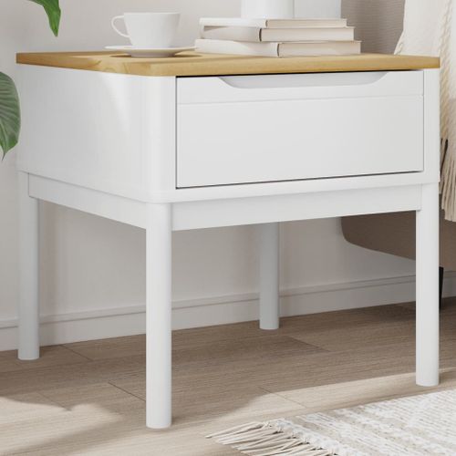 Vidaxl Table De Chevet Floro Blanc 55x55x54 Cm Bois De Pin Massif