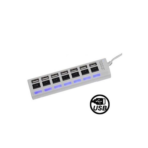 HUB Blanc 7 Ports USB 2.0 avec 7 témoins LED et 7 Interrupteurs