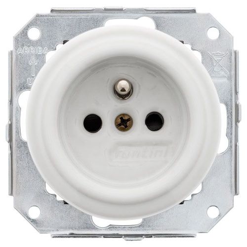 Fontini - Prise encastrÃ©e avec terre 16A - 250V  en porcelaine blanche  - Blanc