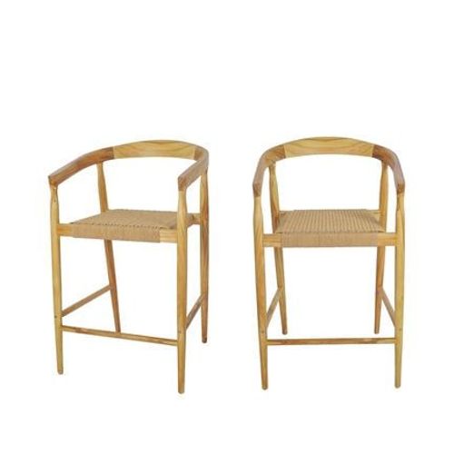 Drawer - Buri - Lot De 2 Fauteuils De Bar En Teck Et Corde Tressã© H65cm  - Marron