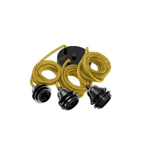 Hoopzi - Hang-3 Suspension Plafonnier En Lin Franã§Ais - Moutarde - 3 Fils 2,50 M  - Jaune