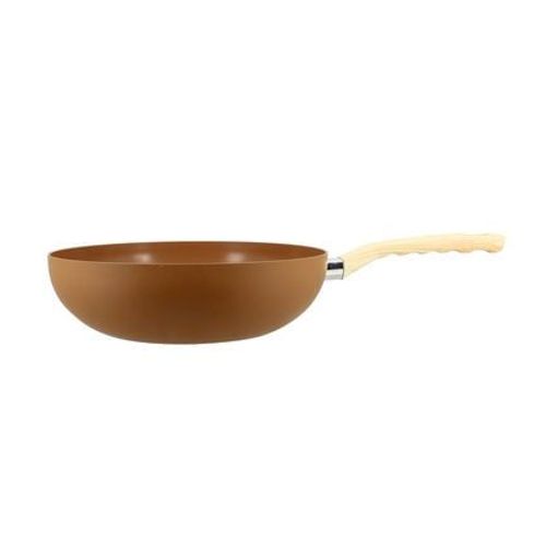 Wok 28cm colorama noisette - en aluminium - revetement antiadhesif en ceramique