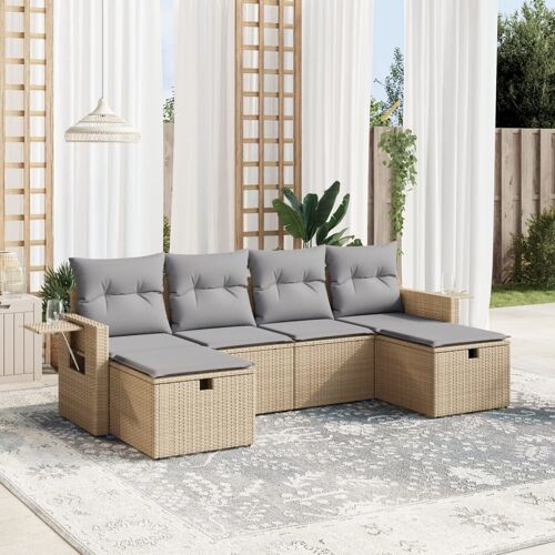 Vidaxl Salon De Jardin Avec Coussins 6pcs Mélange Beige Résine Tressée