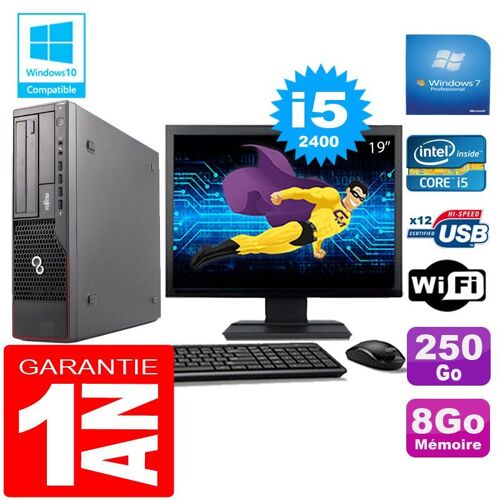PC Fujitsu Esprimo E700 E90+ SFF Core I5-2400 8Go Disque 250Go Wifi W7 Ecran 19"