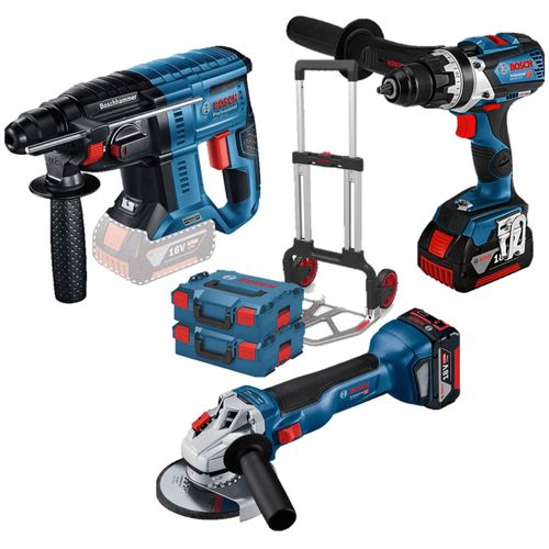 Bosch - Pack de 3 outils 18V GSR 18V-110 / GBH 18V-21 / GWS 18V-10 + 2 batteries 5Ah + chargeur + coffret L-BOXX  - Gris