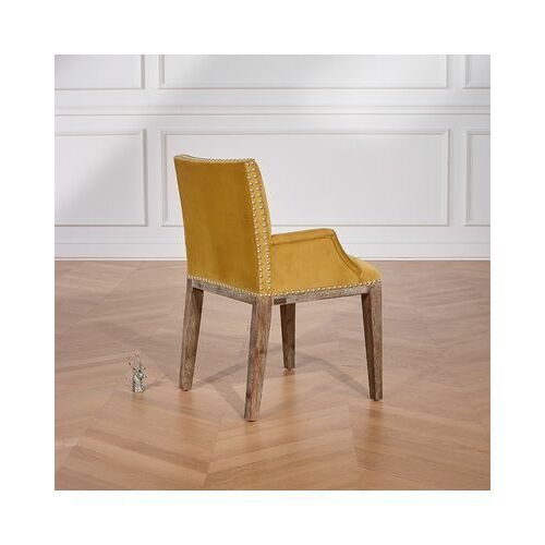 Robin des Bois - KENZA - Fauteuil de table industriel en bois et velours  - Jaune