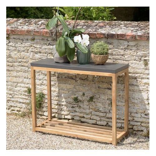 Macabane - Hans - Console Rect. Gm Double Plateau Effet Béton Foncé Et Acacia - Gris