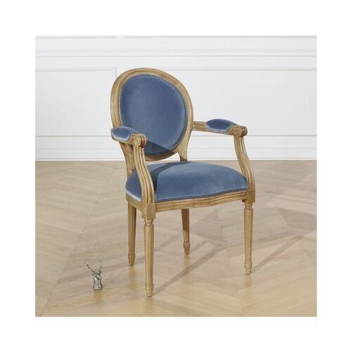 Robin Des Bois - Medaillon - Fauteuil De Table En Bois Et Velours Bleu Louis, 1 Place - Bleu