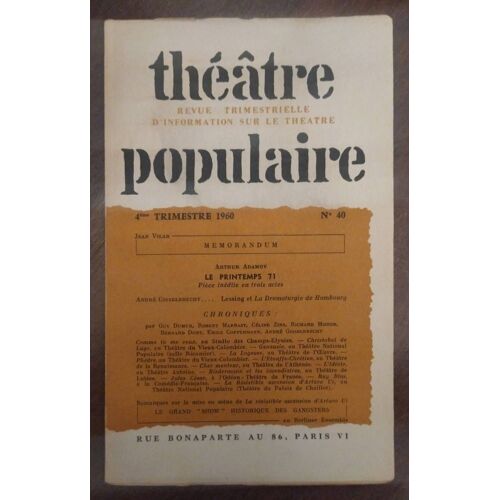 Théâtre Populaire N°40 1960