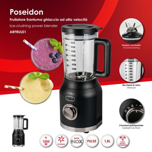 Frullatore Ardes Poseidon Arfrul01 Ice-Crushing Frantuma Ghiaccio Ad Alta Velocita' 1200w Nero