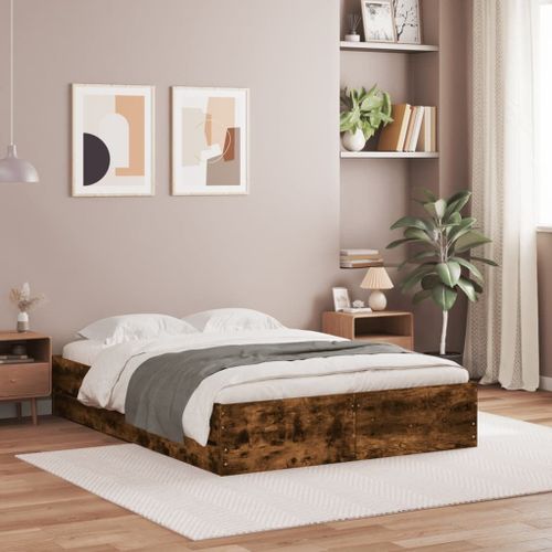 Vidaxl Cadre De Lit Avec Tiroirs Sans Matelas Chêne Fumé 120x200 Cm