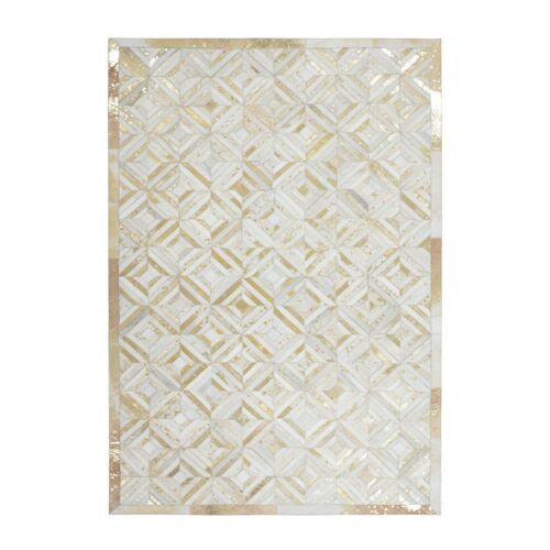 Paris Prix - Tapis En Cuir Fait Main "Spark" Ivoire & Or 80 X 150 Cm