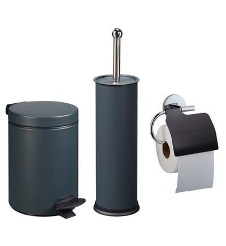 Rossignol - Ensemble salle de bains ou toilettes avec poubelle 3L et accessoires - Gris
