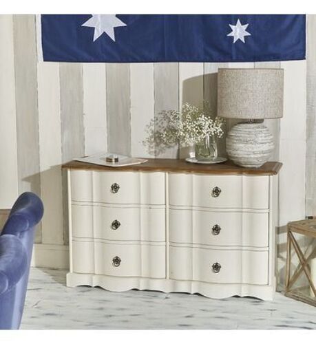 Robin des Bois - ALYSSA - Commode blanche plateau chêne, 6 tiroirs - Blanc