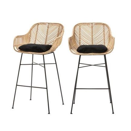 Drawer - Nunuhai - Lot De 2 Tabourets De Bar En Rotin 68cm - Naturel