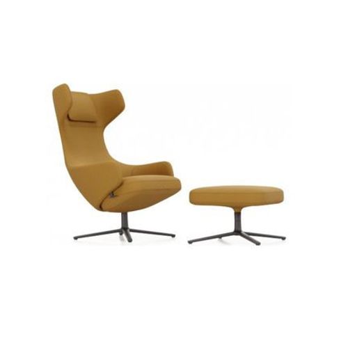 Fauteuil Grand Repos & Ottoman Nouvelle Édition - Noir Basique Enduit De Poudre - Cosy2 Point De Croix 14 Jaune - Hauteur Du Siège 45 Cm