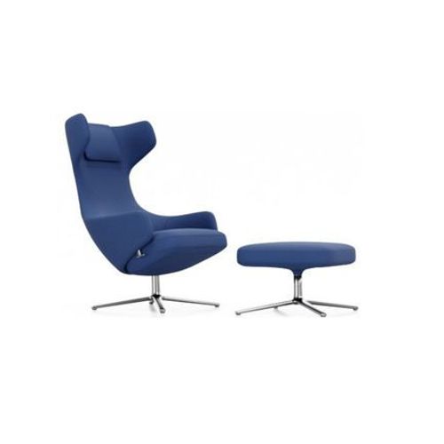 Fauteuil Grand Repos & Ottoman Nouvelle Édition - Aluminium Poli - Cosy2 Point De Croix 20 Bleu Électrique - Hauteur Du Siège 45 Cm
