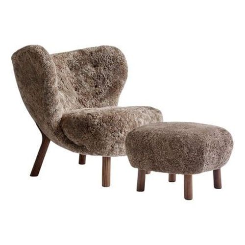Andtradition - Fauteuil Vb1 Et Pouf Atd1 Little Petra - Sheepskin Sahara - Noyer Huilé - Marron