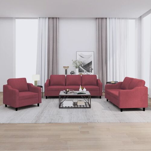 Vidaxl Ensemble De Canapés 3 Pcs Avec Coussins Rouge Bordeaux Tissu