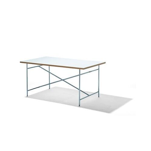 Table de salle à manger Eiermann 2 - 160 x 83 cm - chromé - mélaminé blanc/chant en chêne
