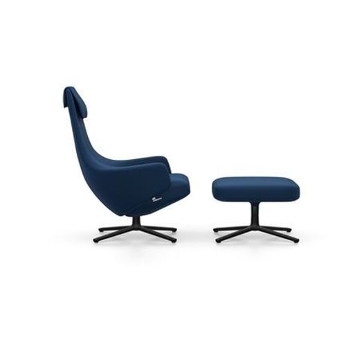 Fauteuil Repos Nouvelle Édition & Ottoman - Noir Basique Enduit De Poudre - Cosy2 Bleu Foncé - Hauteur Du Siège 45 Cm