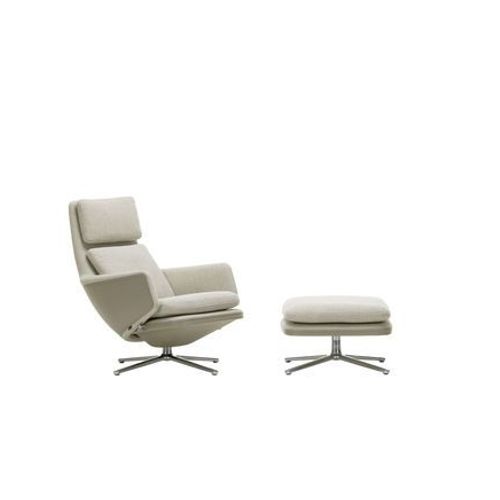 Vitra - Grand Relax Avec Ottoman - Cuir Forte Sable / Corsaro Stone Melange - Aluminium Poli - Beige