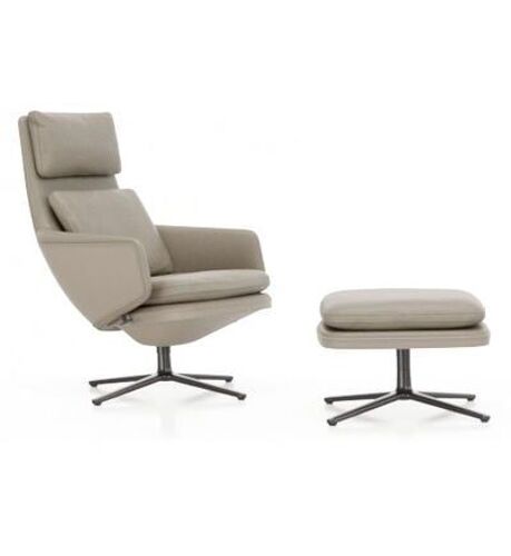 Vitra - Grand Relax avec ottoman - cuir sable - noir basique enduit de poudre - Beige