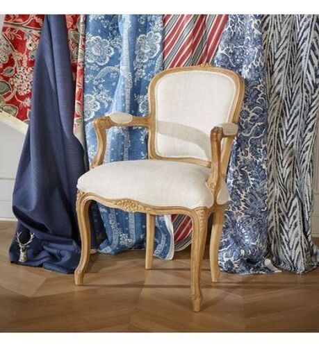 Robin des Bois - LOUVRE - Fauteuil cabriolet classique chic en bois et lin  - Beige