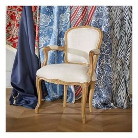 Robin Des Bois - Louvre - Fauteuil Cabriolet Classique Chic En Bois Et Lin  - Beige