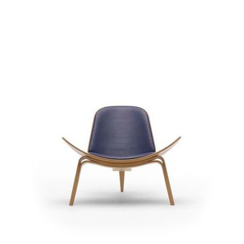 Chaise Ch07 - Chêne Noir Verni - Cuir Bleu-Gris/Thor 350