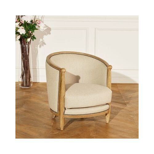 Robin Des Bois - Carole - Fauteuil Tonneau Style Art Dã©Co, Chãªne Et Lin Naturel  - Multicolore