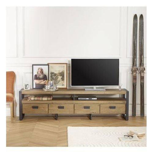 Robin Des Bois - Jack - Meuble Tv Industriel, Bois Et Mã©Tal, 4 Tiroirs  - Marron