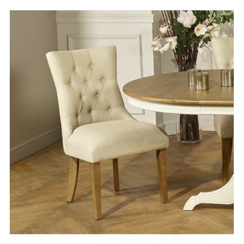 Robin Des Bois - Ophelia - Chaises Capitonnã©Es, Acacia Massif, Lin Naturel, Lot De 2  - Beige