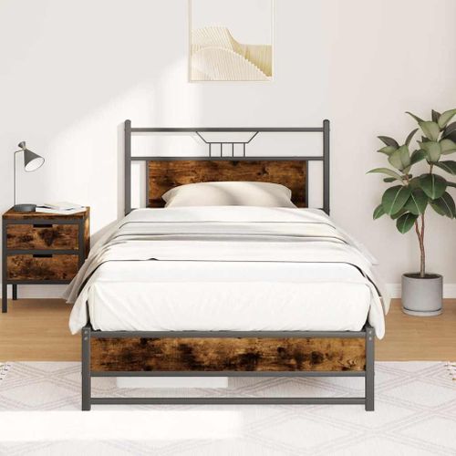 Vidaxl Cadre De Lit Sans Matelas Chêne Fumé 100x190 Cm Bois Ingénierie