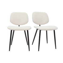 Chaises En Tissu Effet Laine Bouclée Blanc Et Métal Noir (Lot De 2) Tobias