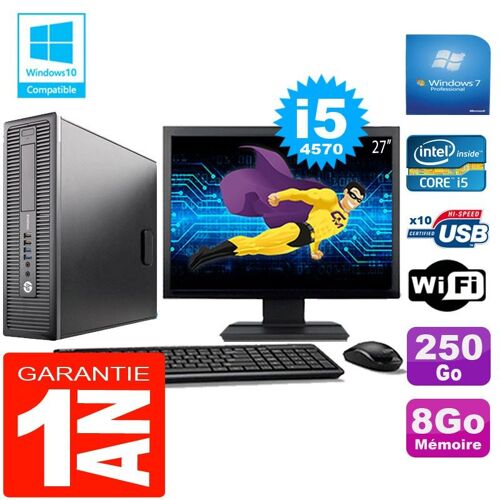 PC HP EliteDesk 800 G1 SFF Core I5-4570 8Go Disque 250 Go Wifi W7 Ecran 27"
