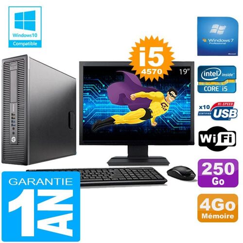 PC HP EliteDesk 800 G1 SFF Core I5-4570 4Go Disque 250 Go Wifi W7 Ecran 19"