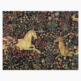 Puzzle en bois Licorne médiévale à fleurs de minuit 300 pièces 38x26 cm jouet décoration m