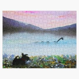 Puzzle en bois Un chien écossais aperçoit Nessie 300 pièces 38x26 cm jouet décoration mu