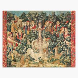 Puzzle en bois LICORNE TROUVÉE / Fontaine, Autres animaux, Fleurs vertes 300 pièces 38x26 cm jouet décoration mur