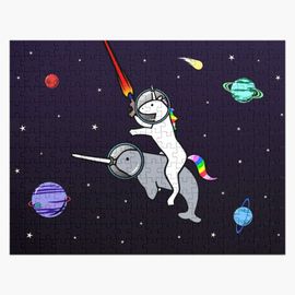 Puzzle en bois Licorne chevauchant un narval dans l'espace 300 pièces 38x26 cm jouet décoration mura