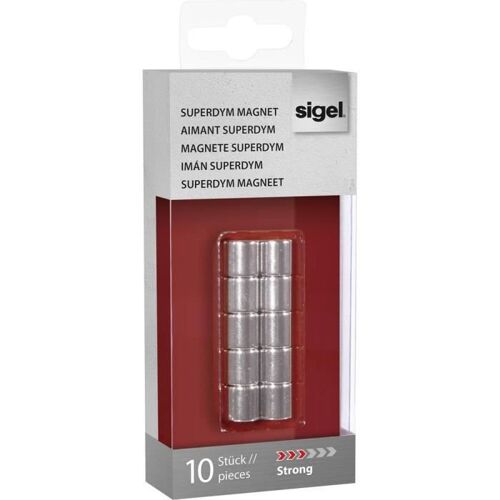 Sigel Aimant Superdym C5 Strong Zylinder-Design (Ø X H) 10 Mm X 10 Mm Cylindrique Argent 10 Pc(S) Gl701