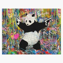Puzzle en bois Panda avec des armes à feu, collez-les - Pop Street Art Banksy 300 pièces 38x26 cm jouet décoration mur