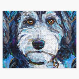 Puzzle en bois Chien Aussiedoodle Tuxedo par Robert Phelps 300 pièces 38x26 cm jouet décoration mura