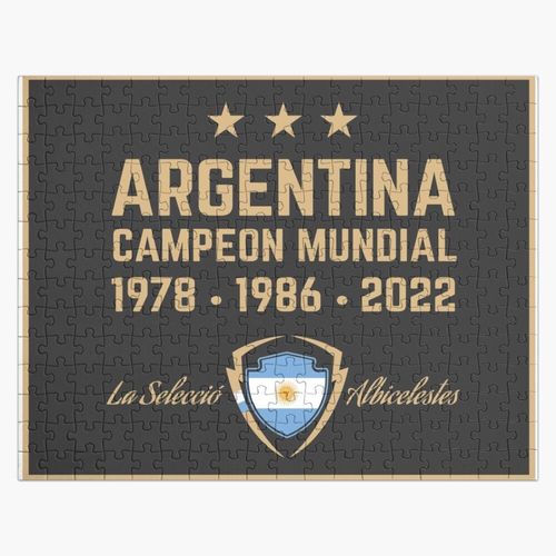 Puzzle en bois Argentine Champions de la Coupe du Monde de Football 3 Étoiles 2022 - Argentine Campeon Mundial 2022 300 pièces 38x26 cm jouet décoration mur