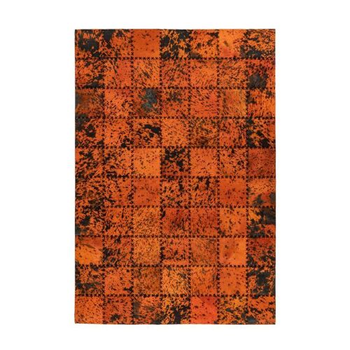 Paris Prix - Tapis Patchwork En Cuir Fait Main "Voila" Orange 200 X 290 Cm
