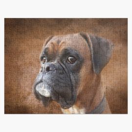 Puzzle en bois Chien Boxer Deux 300 pièces 38x26 cm jouet décoration mura